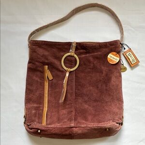 Ganz MaggieB Eggplant Suede Slouch Bag Purse Handbag Reversible NWT